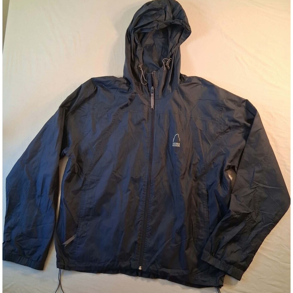 Sierra Designs Jacket Mens XL Full Zip Blue Ripstop Hooded Windbreaker Coat